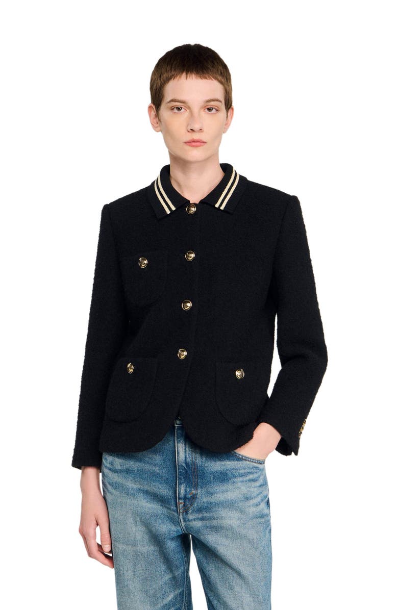 SANDRO Tweed jacket, Alternate, color, Black
