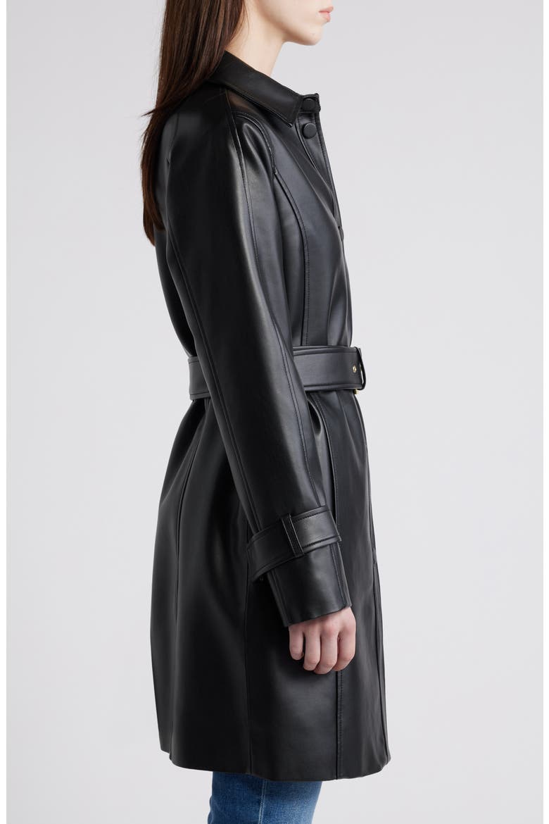 Tie Belt Snap Front Faux Leather Jacket, Alternate, color, BLACK