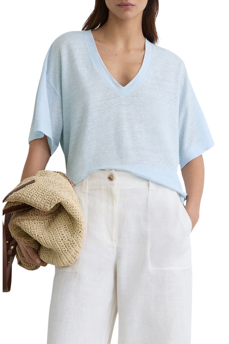 Linen V-Neck Tee, Main, color, BLUE