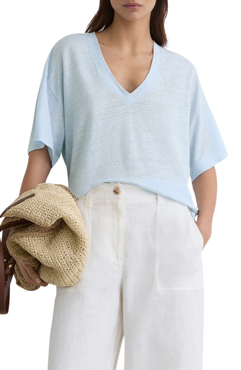 Reiss Linen V-Neck Tee, Main, color, Blue