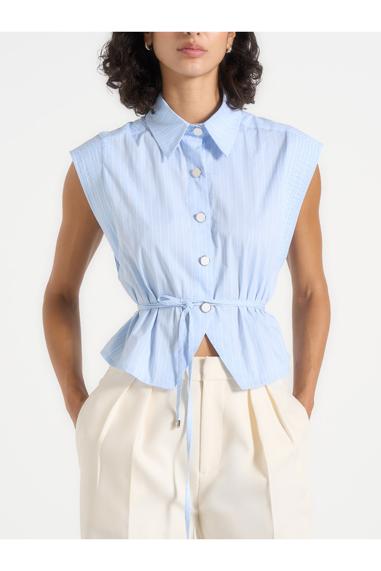 Malia Wide Shoulder Cropped Shirt, Main, color, Blue