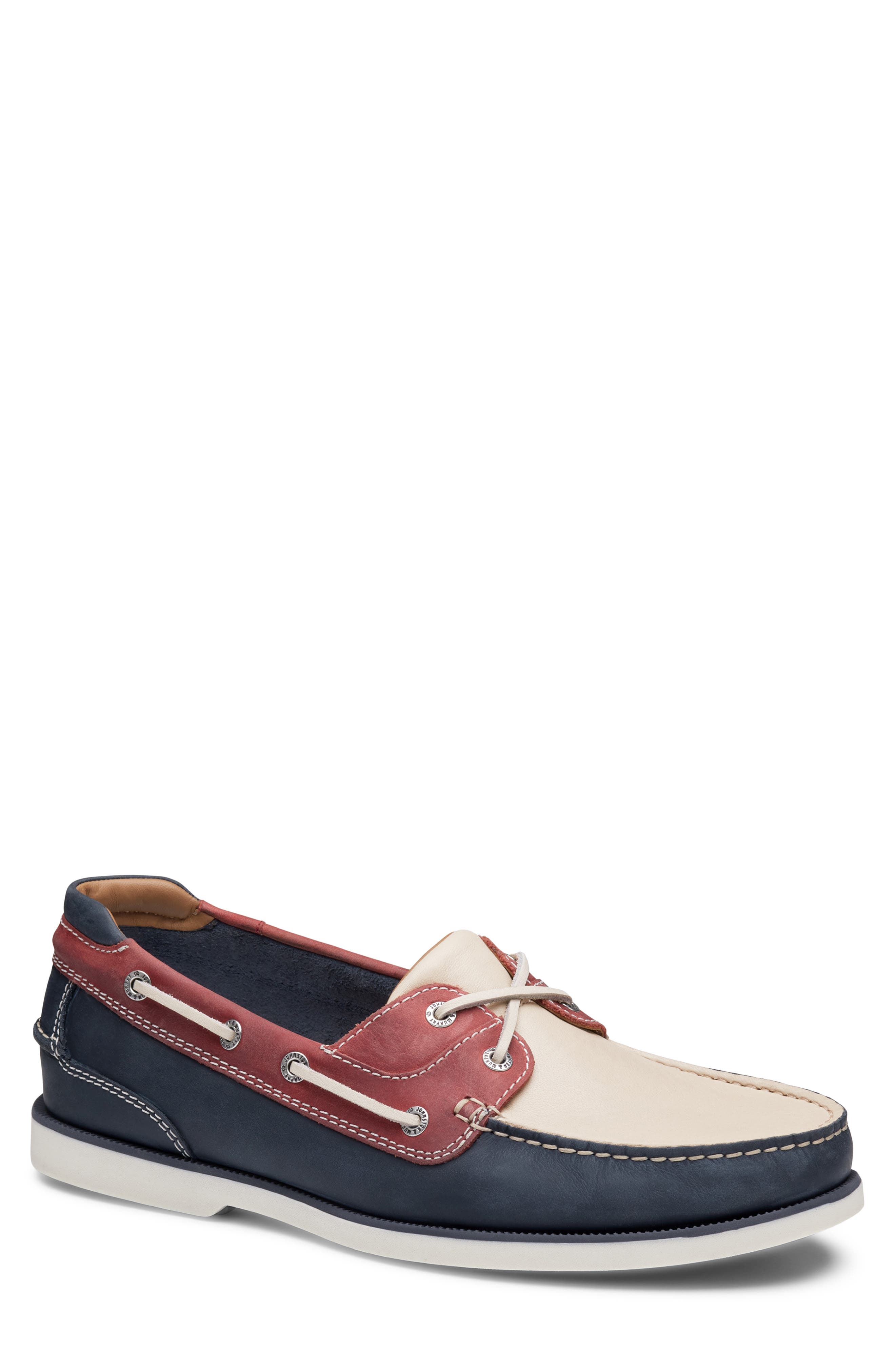 Johnston & Murphy Ventura Boat Shoe, Main, color, Red/ White/ Blue Full Grain