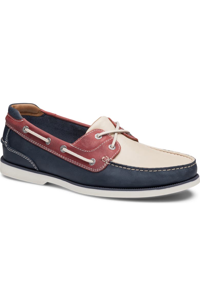 Johnston & Murphy Ventura Boat Shoe, Main, color, Red/ White/ Blue Full Grain