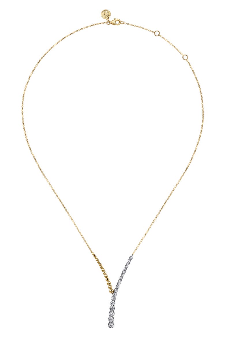 14k Gold Bead & Stone Y-Necklace, Alternate, color, 14K YELLOW/ WHITE GOLD