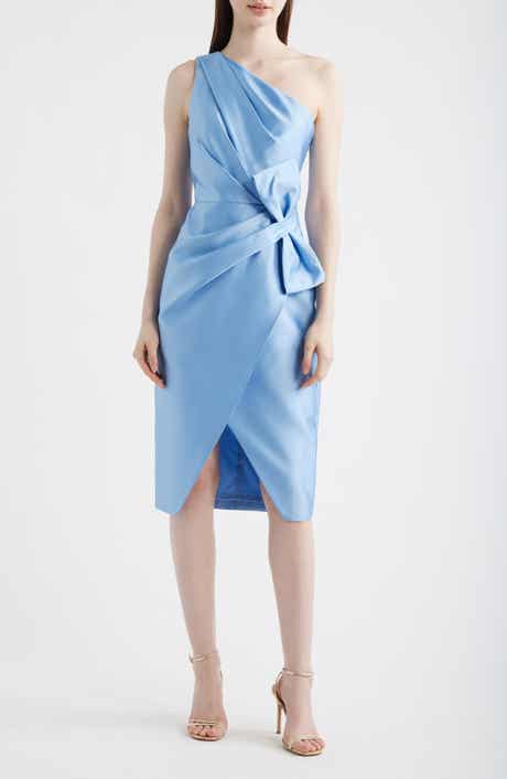 Pleated Bow One-Shoulder Mikado Cocktail Dress