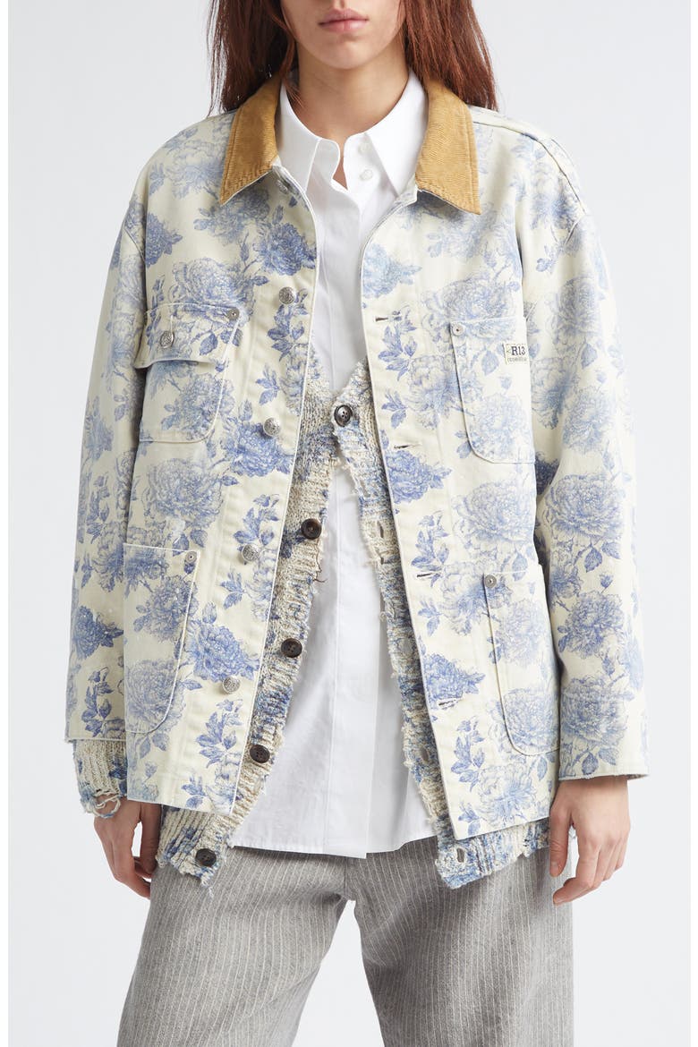 Relaxed Floral Chore Jacket, Main, color, DUSTBLOOM INDIGO