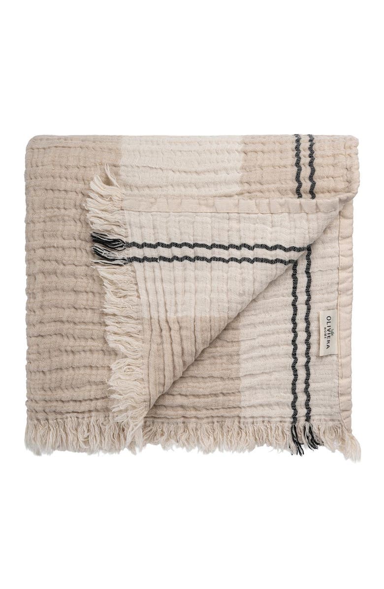 Home and Loft Soho Supersoft 4-Layer LinenCotton Gauze Throw, Main, color, Sand