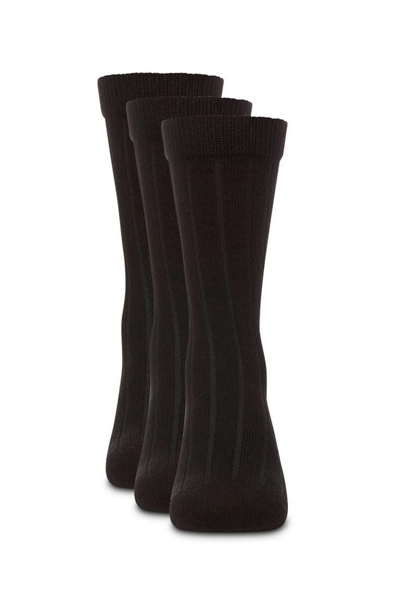 MeMoi Boy's 3 Pair Pack Basic Cotton Blend Ribbed Crew Socks, Alternate, color, Black