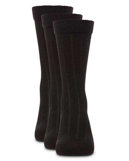 Memoi Boy's 3 Pair Pack Basic Cotton Blend Ribbed Crew Socks In Black