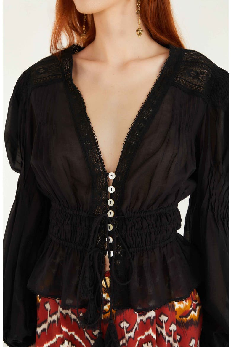 Lace Puff Sleeve Top, Alternate, color, BLACK