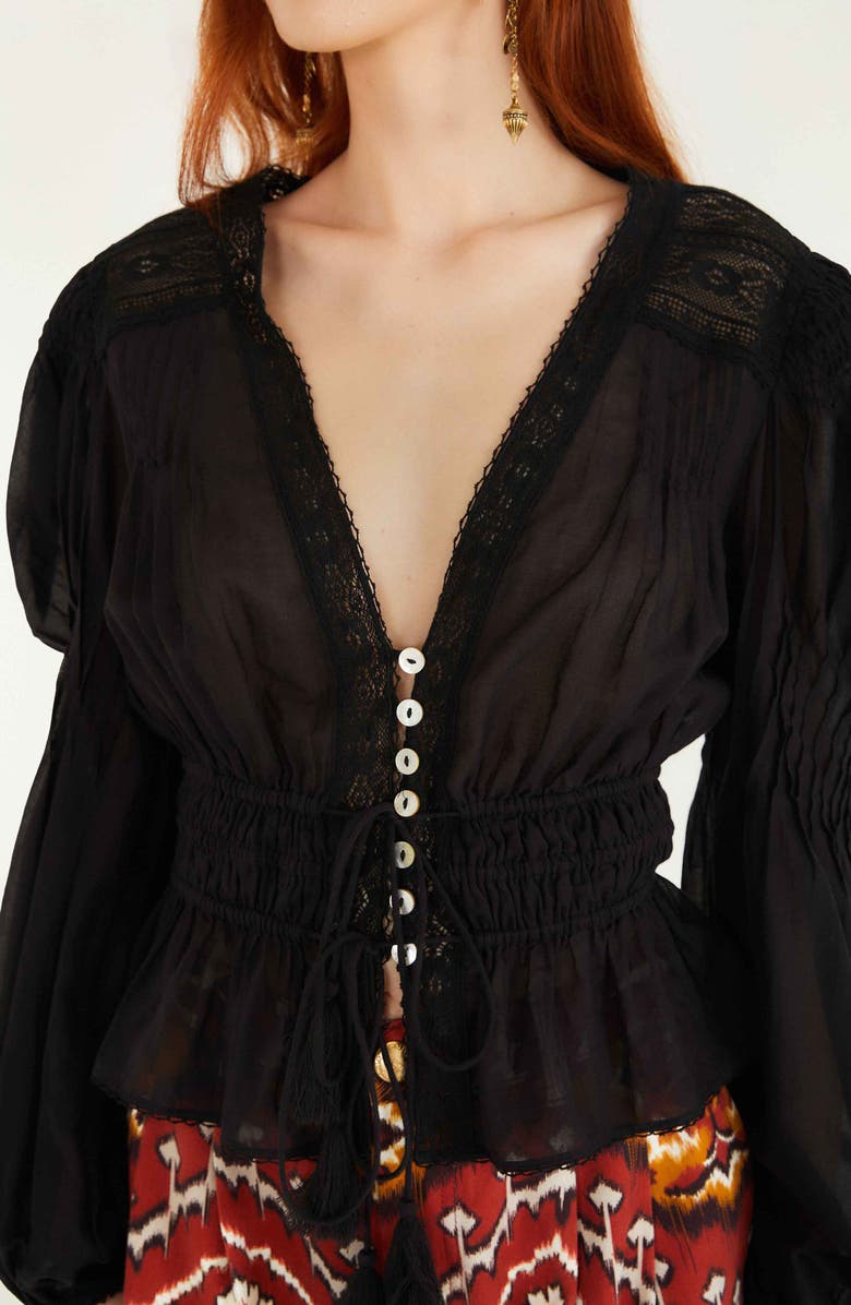 FARM Rio Lace Puff Sleeve Top, Alternate, color, Black