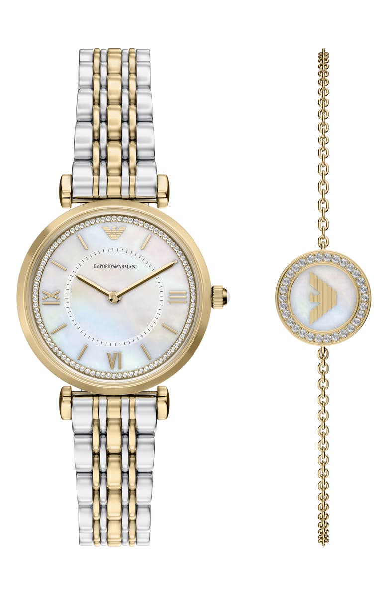 Emporio Armani Mother-of-Pearl Two-Tone Bracelet Watch Set, 32mm, Main, color,