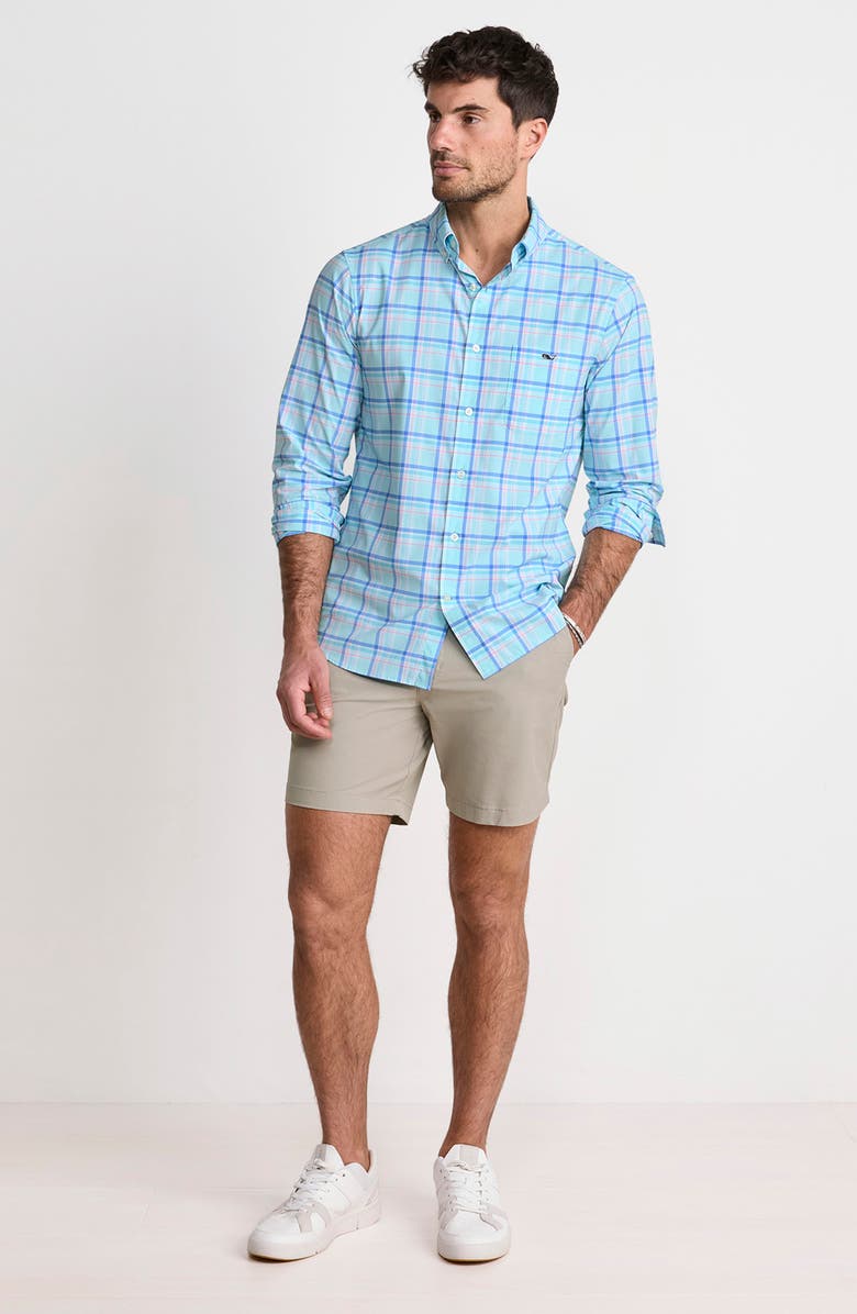 vineyard vines Coconut Key Plaid UPF 30+ Button Front Shirt, Alternate, color, Sea Splash