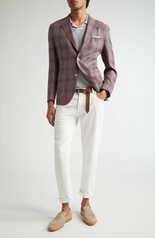 Eleventy Unstructured Plaid Linen & Wool Blend Sport Coat In Berry
