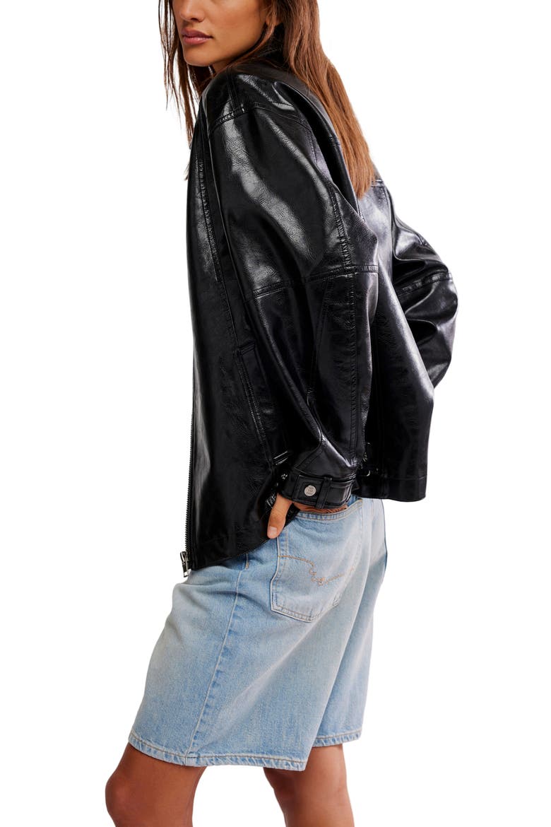 Sloan Faux Leather Jacket, Alternate, color, BLACK