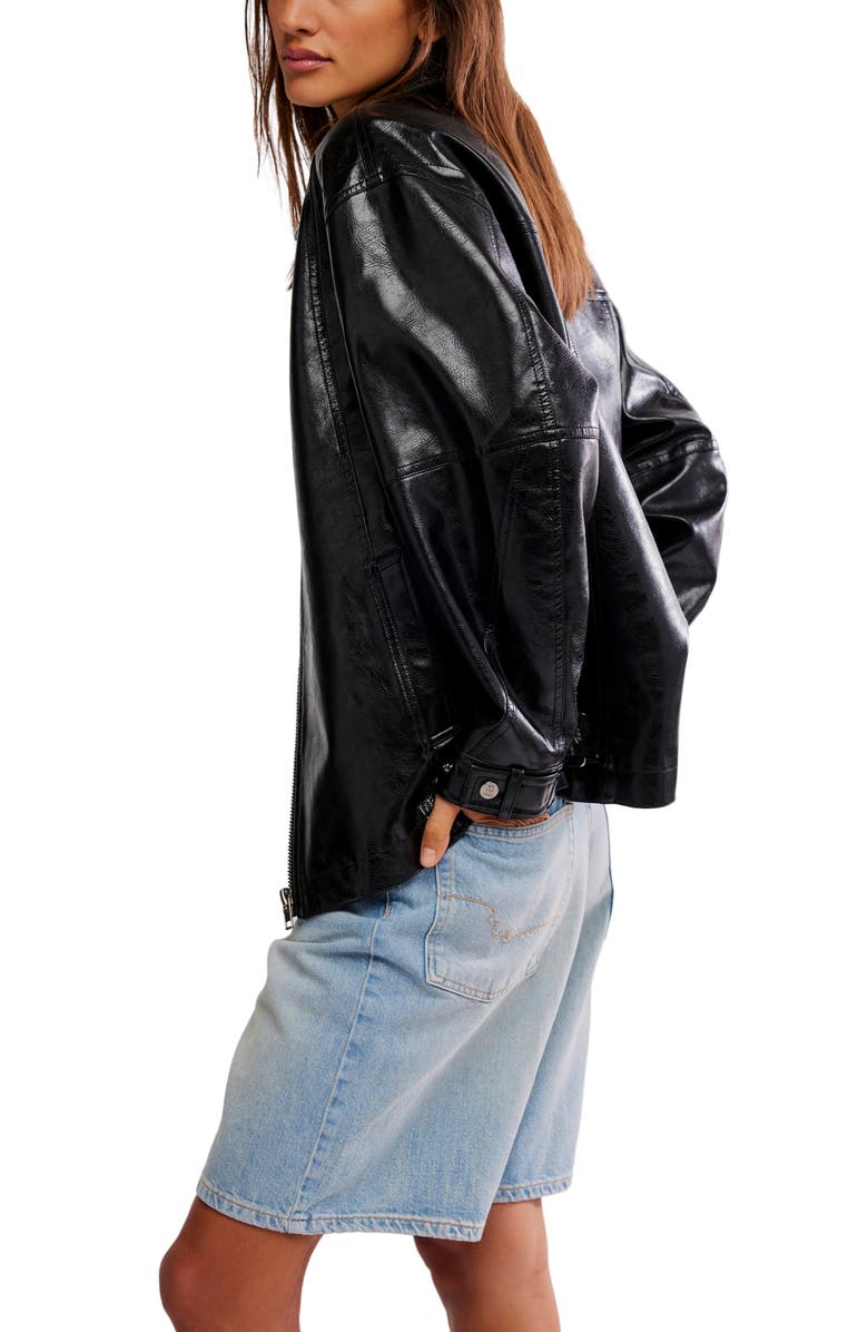 Free People Sloan Faux Leather Jacket, Alternate, color, Black