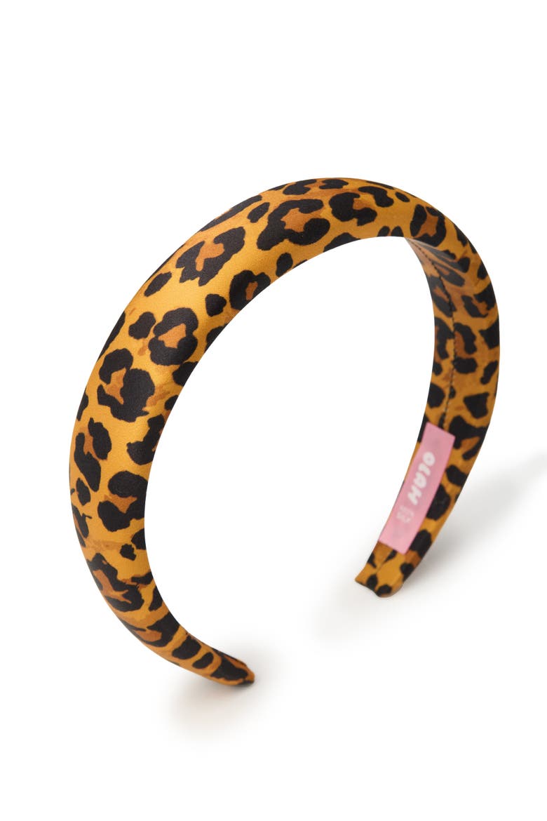 Leopard Silk Headband, Main, color, Brown