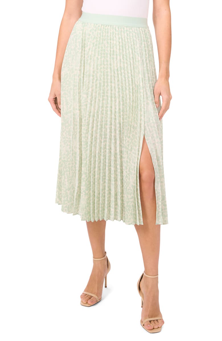 Halogen<sup>®</sup> Geo Print Pleated Slit Hem Midi Skirt, Main, color, Mint Creme