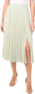 Halogen® Geo Print Pleated Slit Hem Midi Skirt