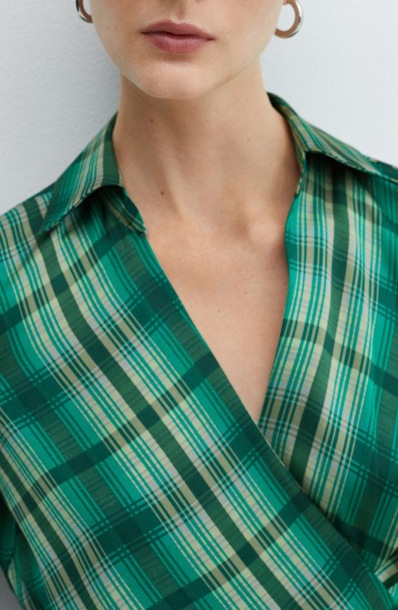 MANGO Check Faux Wrap Shirtdress, Alternate, color, 