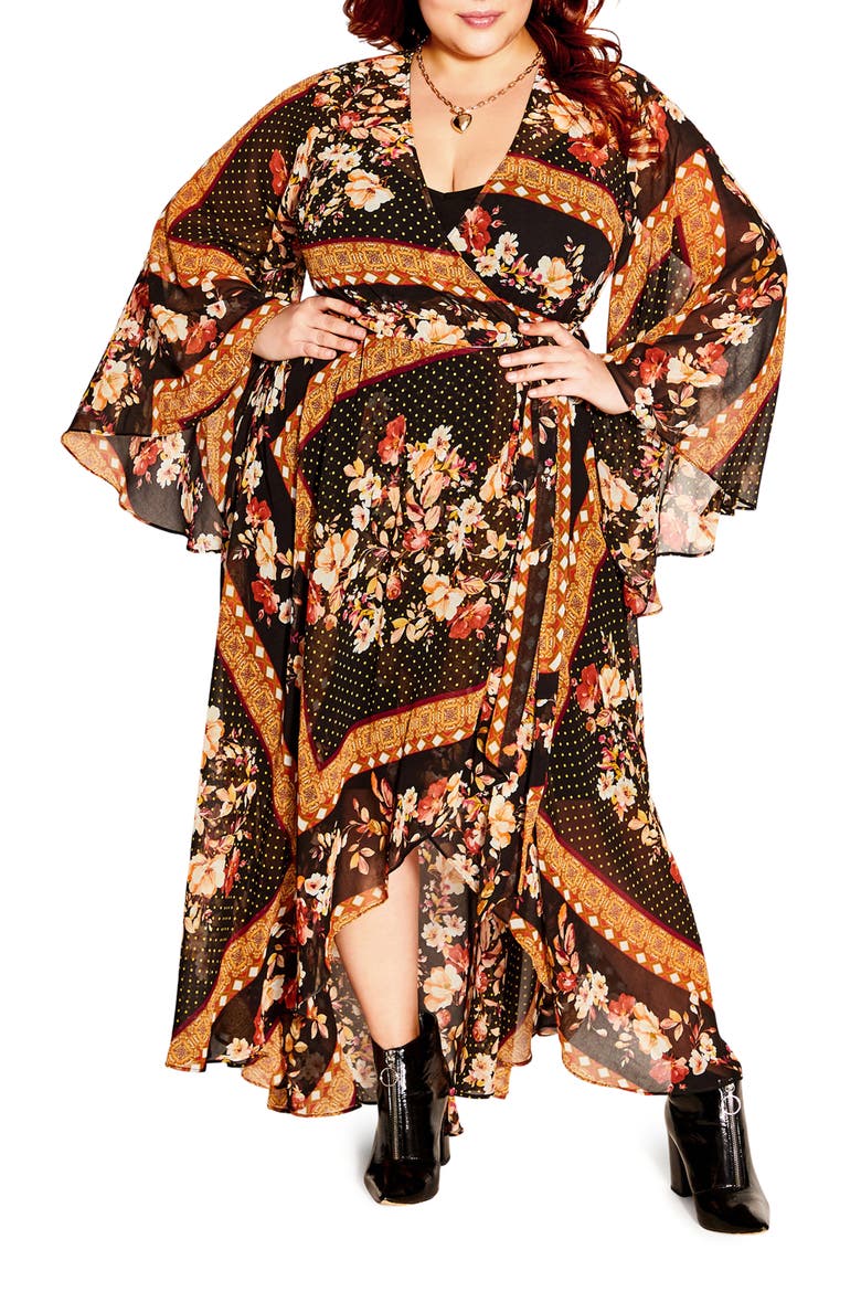 Falling Floral Long Sleeve Wrap Maxi Dress, Main, color, FLORAL