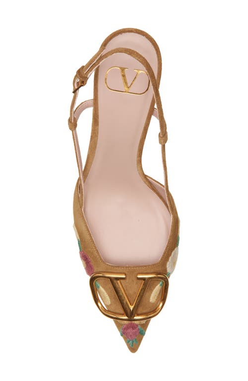 Valentino Garavani Vlogo Signature Slingback Pump In Crust Leather With Floral Embroidery 80mm Woman In Brown