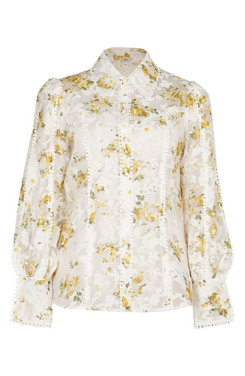 River Island Floral Print Organza Burnout Shirt, Alternate, color, 