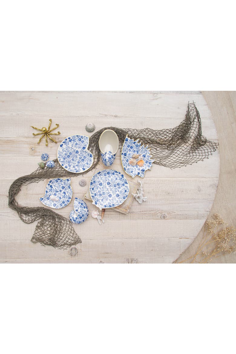 Chinoiserie Scotch Ponnet Nautilus Shell Figurine 2.12" x 3.9", Alternate, color, Blue