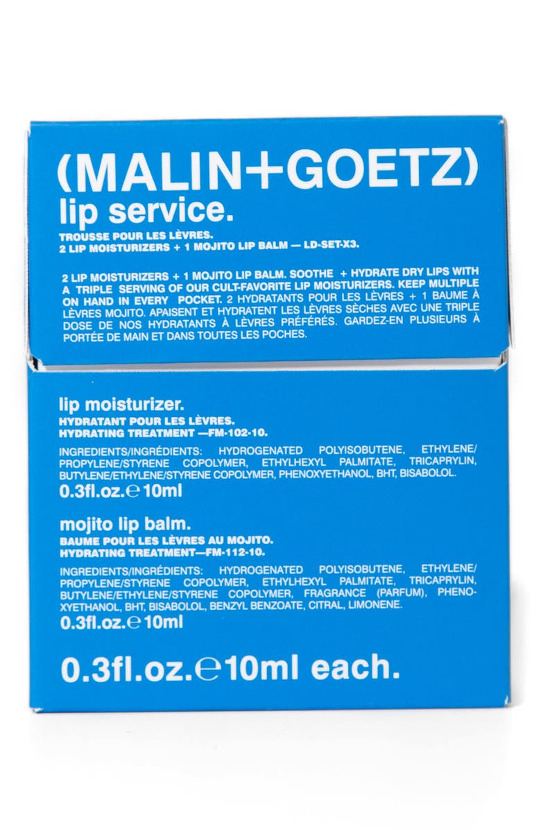 MALIN+GOETZ Lip Service Full Size Lip Moisturizer & Balm Trio $45 Value, Alternate, color,