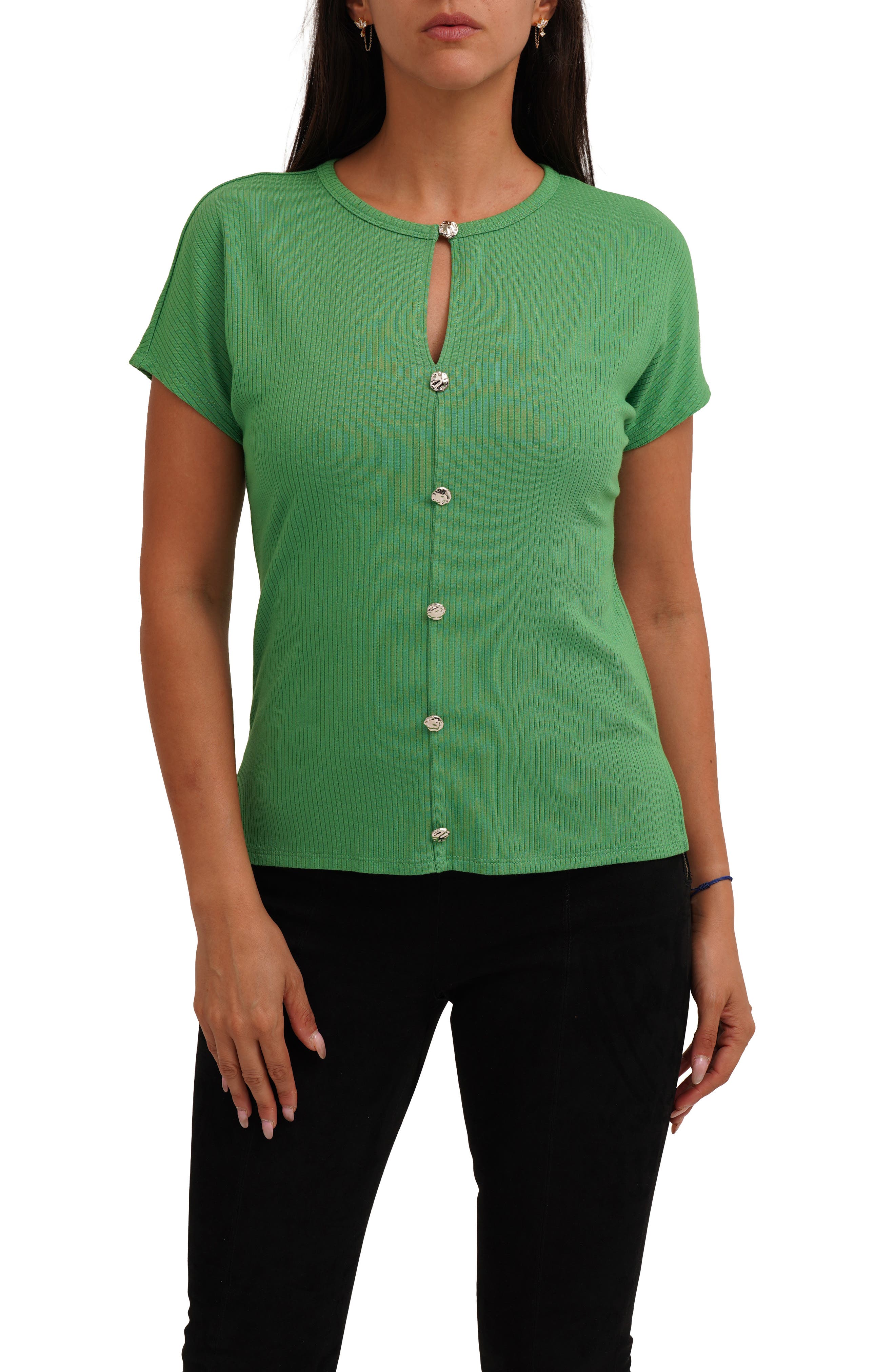 CYRUS Keyhole Button-Front Rib Top
