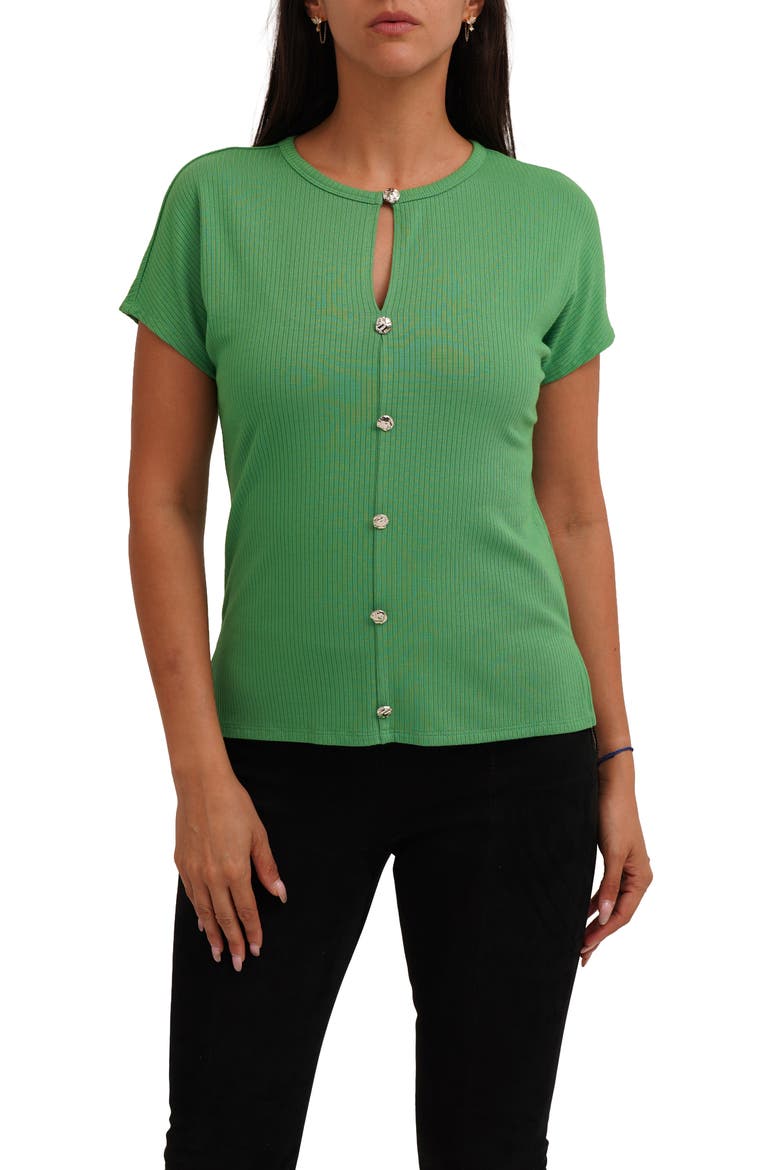 Keyhole Button-Front Rib Top, Main, color, ONLINE LIME