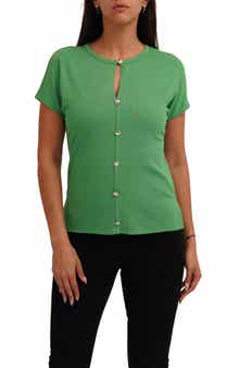 CYRUS Keyhole Button-Front Rib Top
