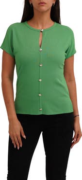 CYRUS Keyhole Button-Front Rib Top