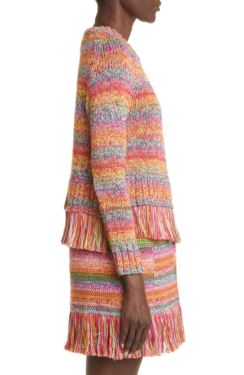 Oscar de la Renta Ombré Stripe Cotton Crochet Sweater, Alternate, color,