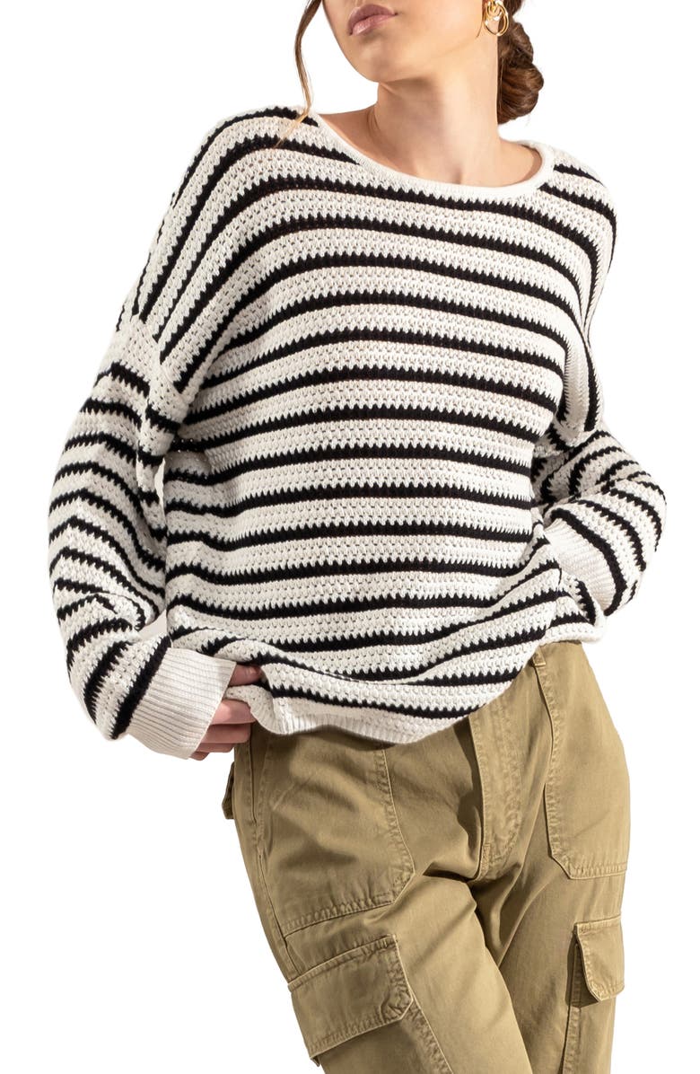 Blu Pepper Stripe Cotton Knit Sweater, Main, color, 