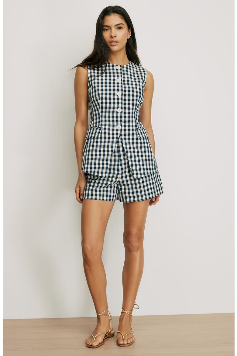 Lois Stretch Cotton Gingham Vest, Alternate, color, NAVY/ DOVE