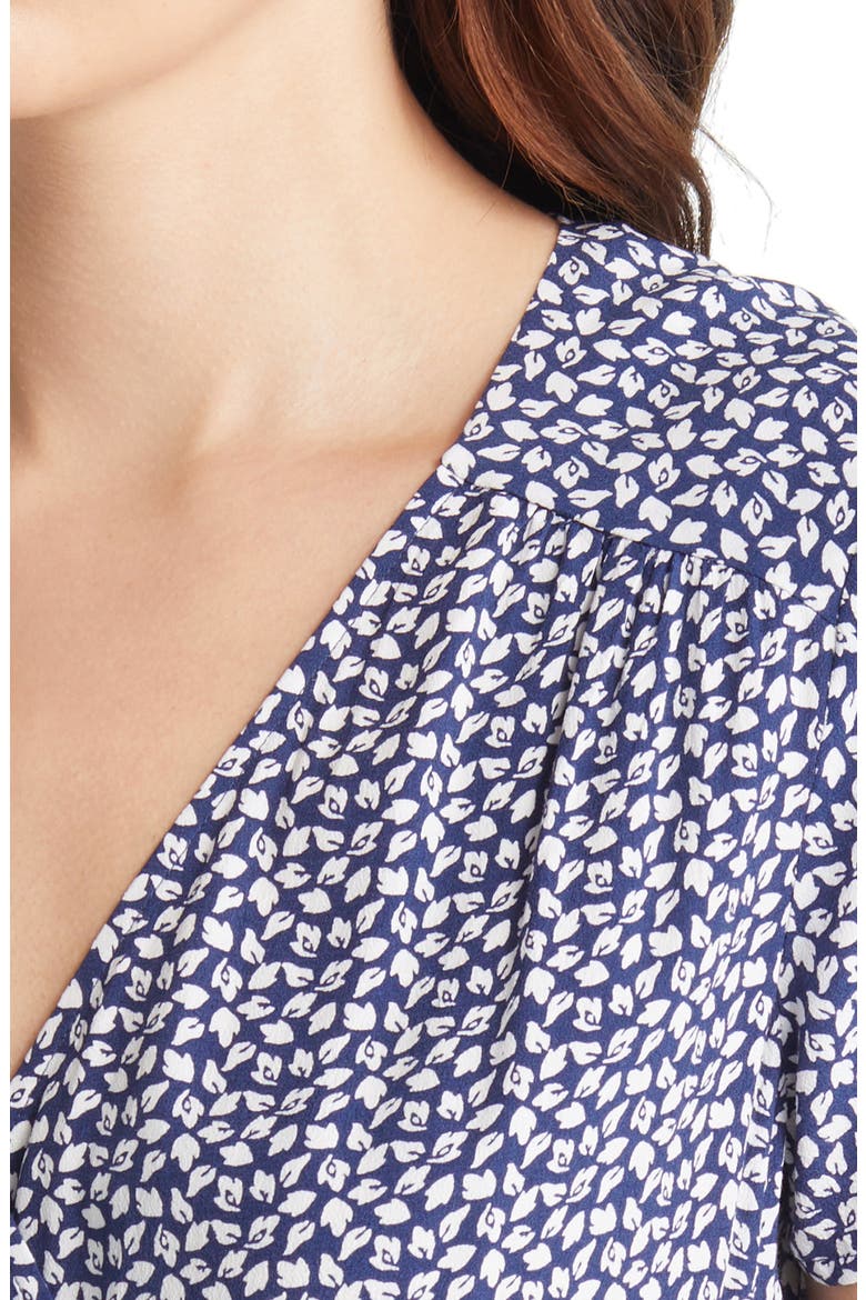 Print Short Sleeve Wrap Dress, Alternate, color, NAVY/ WHITE AOP
