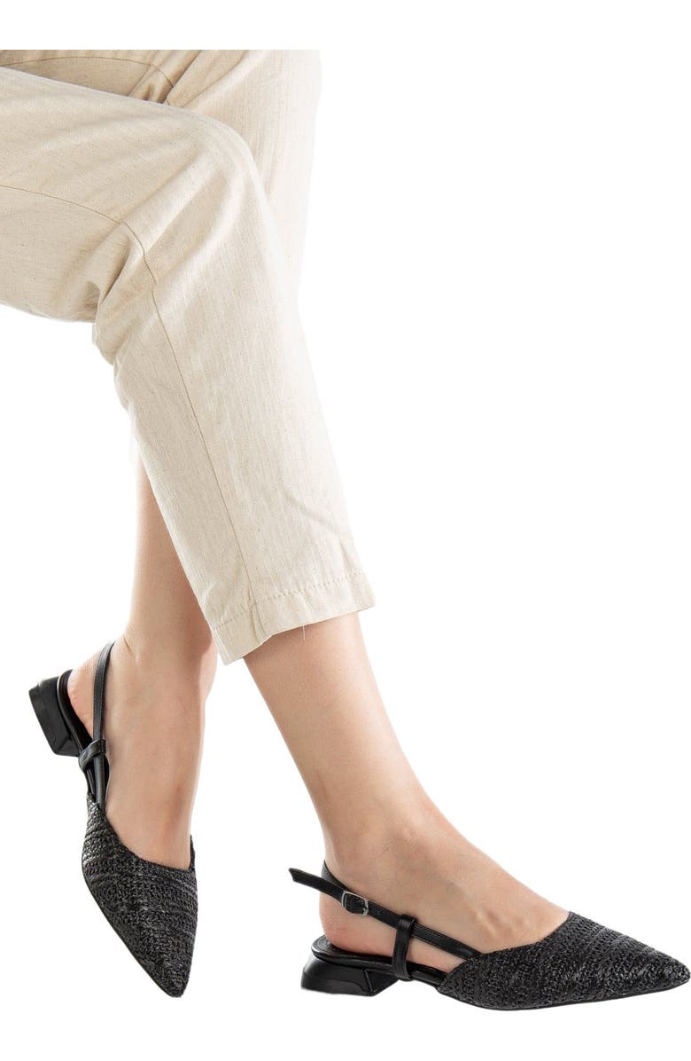 Prologue Shoes Riley Woven Slingback Flats, Alternate, color, Black Faux Leather