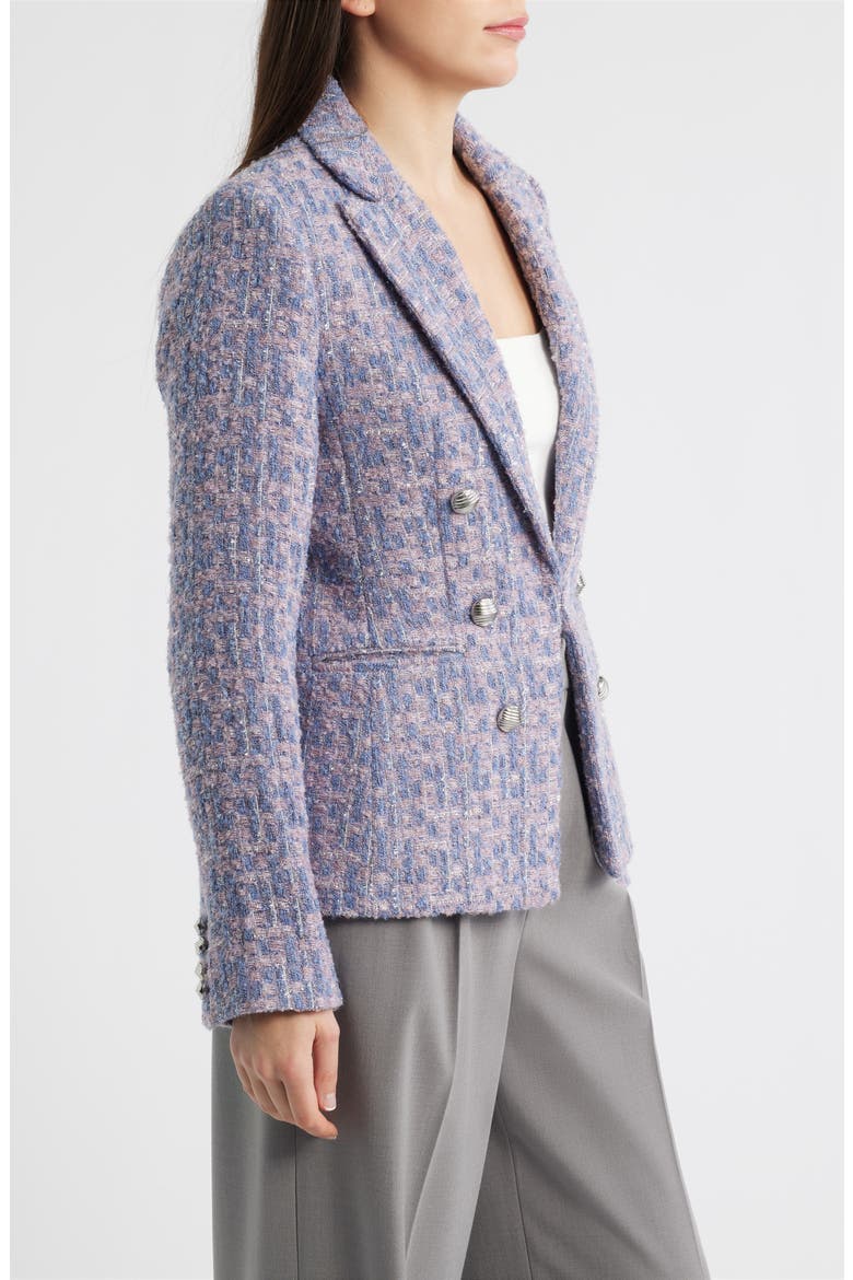 Faux Double Breasted Metallic Tweed Blazer, Alternate, color, BLUE ROSE SILVER