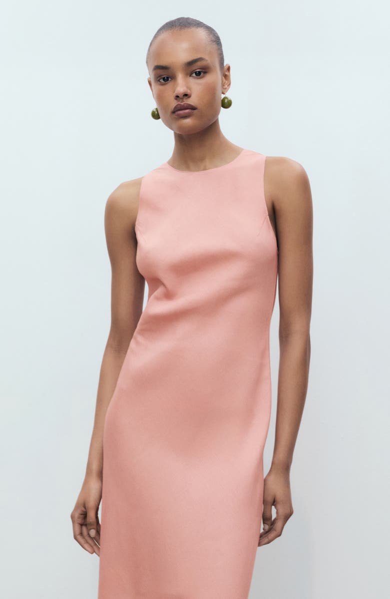 MANGO Sleeveless Linen Blend Midi Dress, Alternate, color, Pink