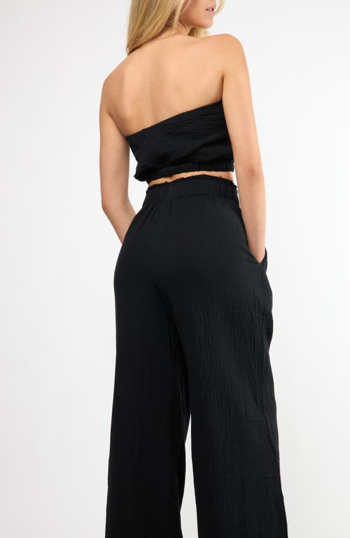 Viens Avec Moi Crinkle Strapless Cotton Gauze Crop Top In Black
