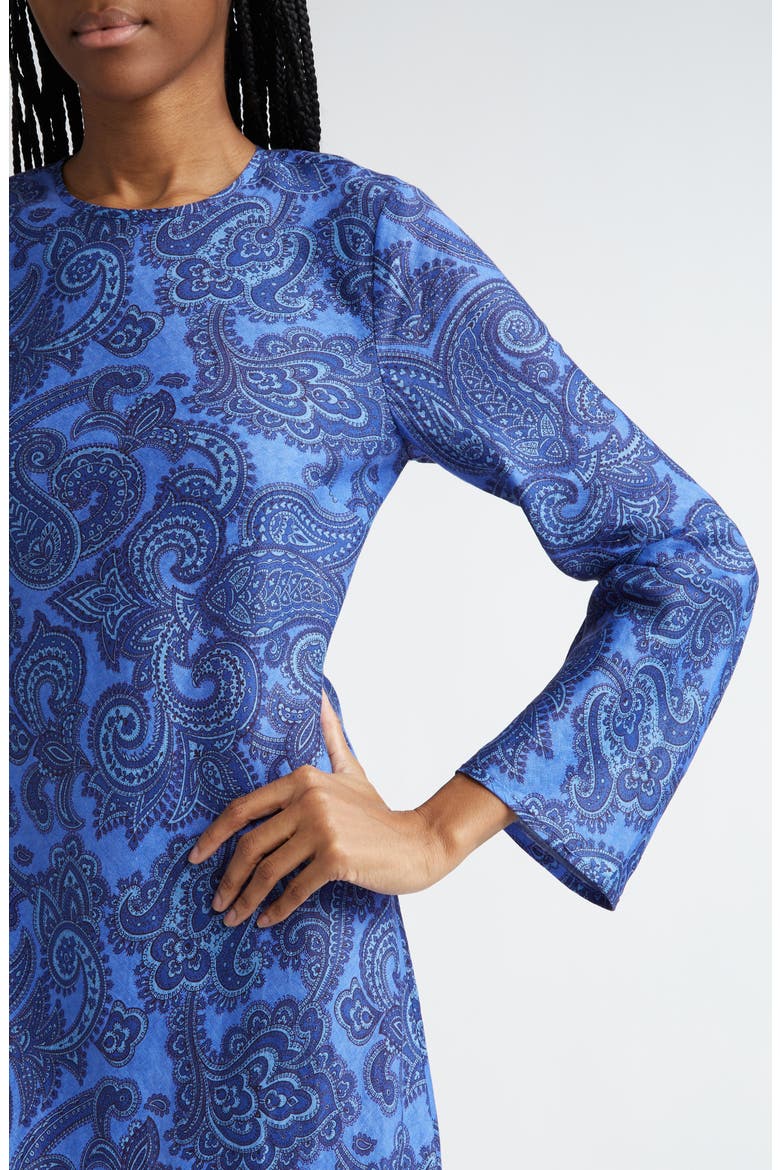 Ottie Paisley Long Sleeve Open Back Linen Maxi Dress, Alternate, color, BLUE PAISLEY