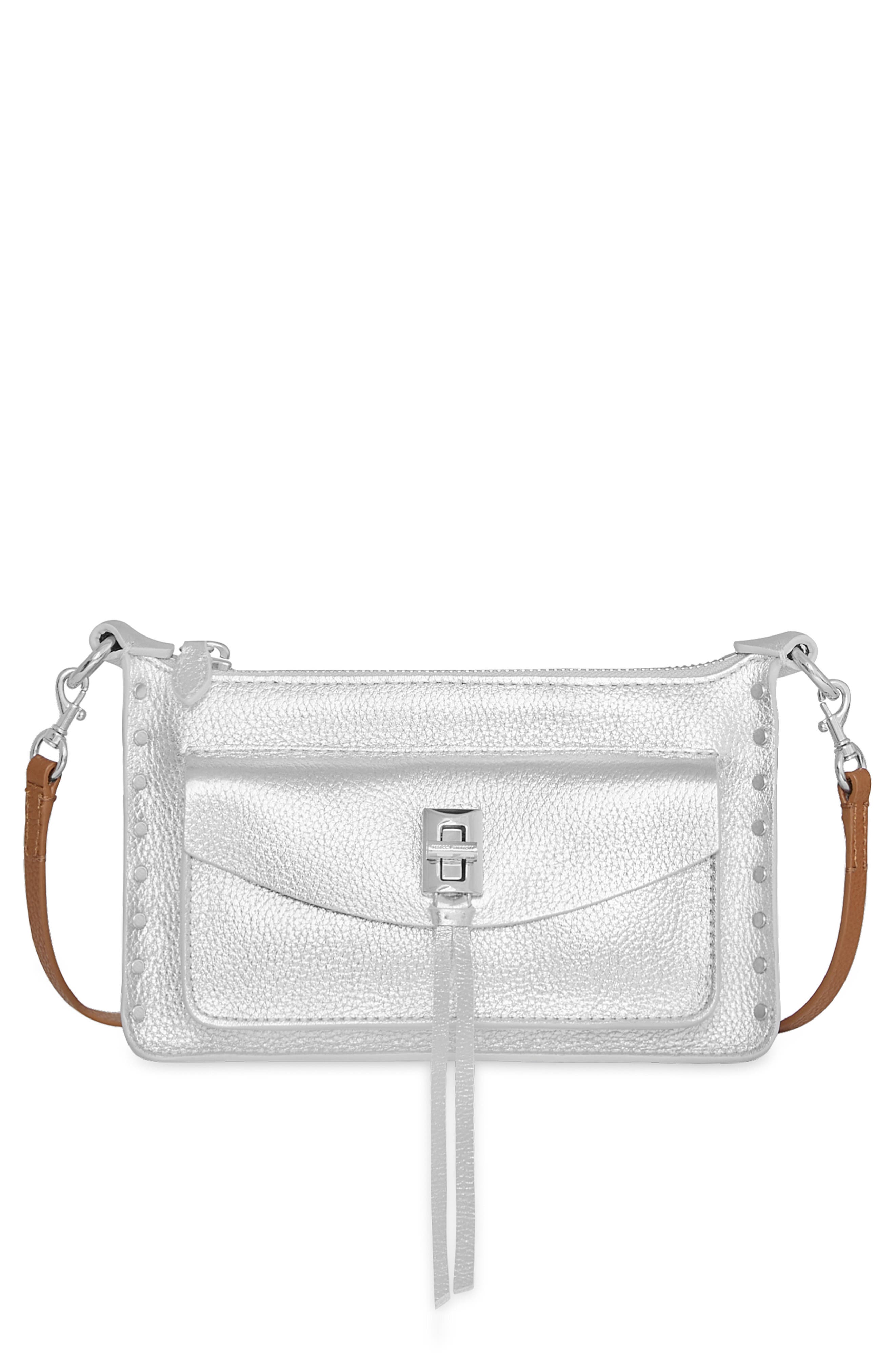 Rebecca Minkoff Mini Darren Leather Crosssbody Bag, Main, color, Silver/ Tawny