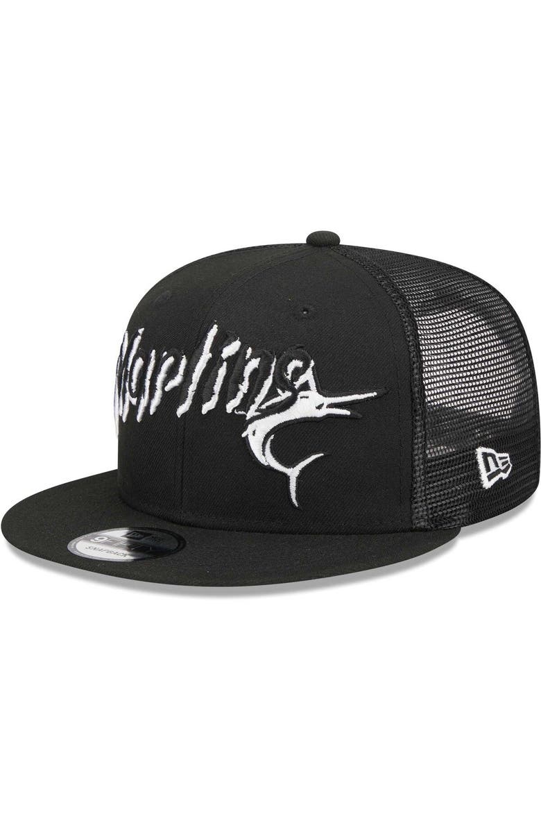 New Era Men's New Era Black Miami Marlins Street Trucker 9FIFTY Snapback Hat, Alternate, color, Black