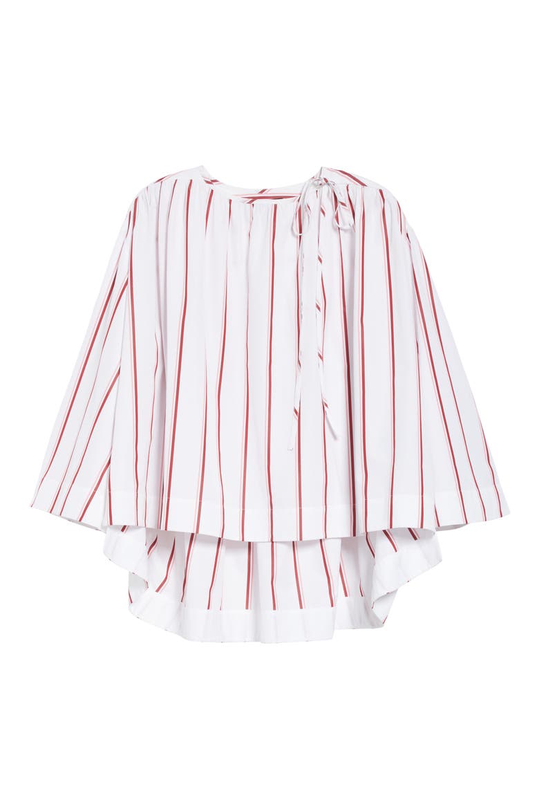 Tie Neck Cotton Poplin Blouse, Alternate, color, OPTIC WHITE CAMEO PINK