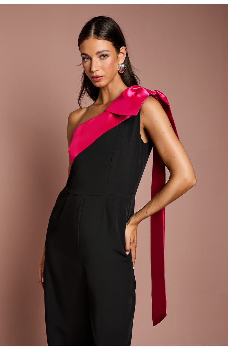 Coast Bow One Shoulder Wide Leg Jumpsuit, Alternate, color, Black
