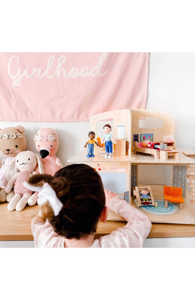 HABA Little Friends Dollhouse Town Villa with 10 Pieces of Furniture, Alternate, color, Multi