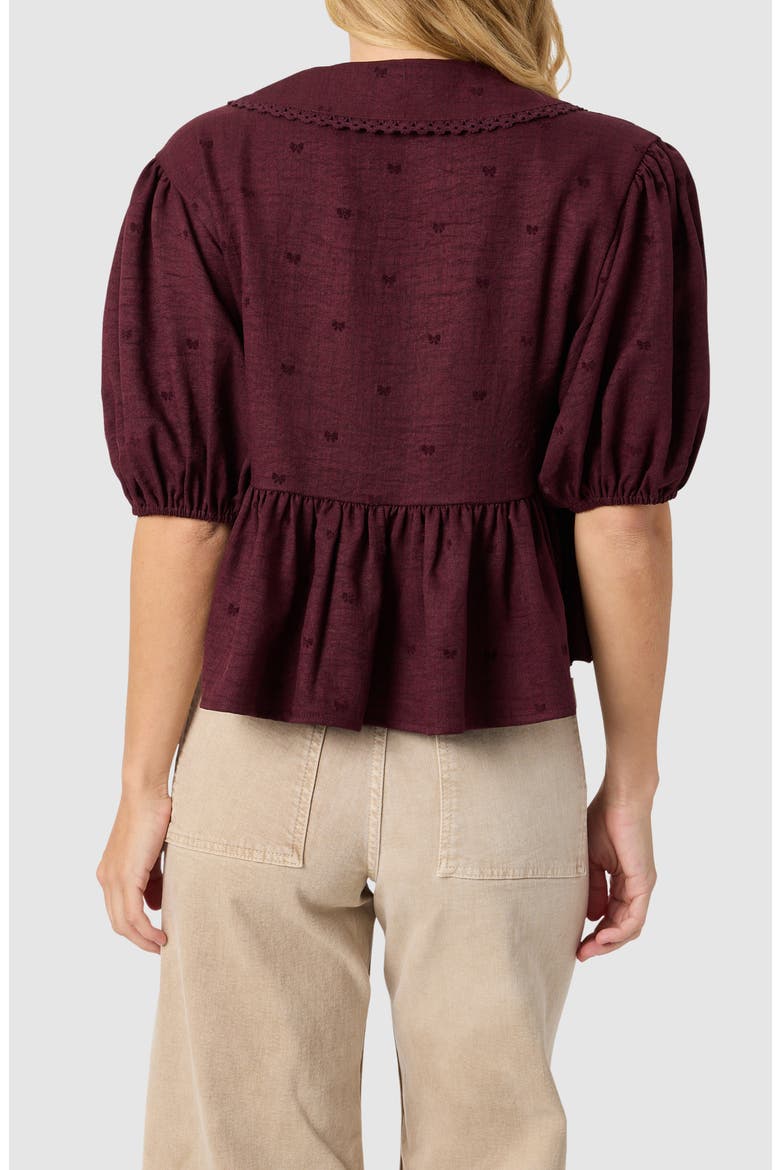 Oversize Peter Pan Collar Puff Sleeve Top, Alternate, color, BURGUNDY BOW