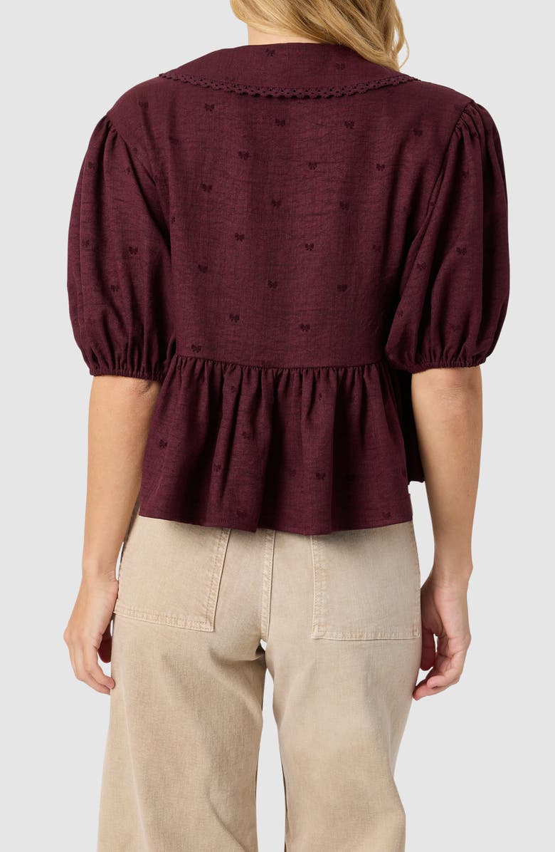 All in Favor Oversize Peter Pan Collar Puff Sleeve Top, Alternate, color, Burgundy Bow