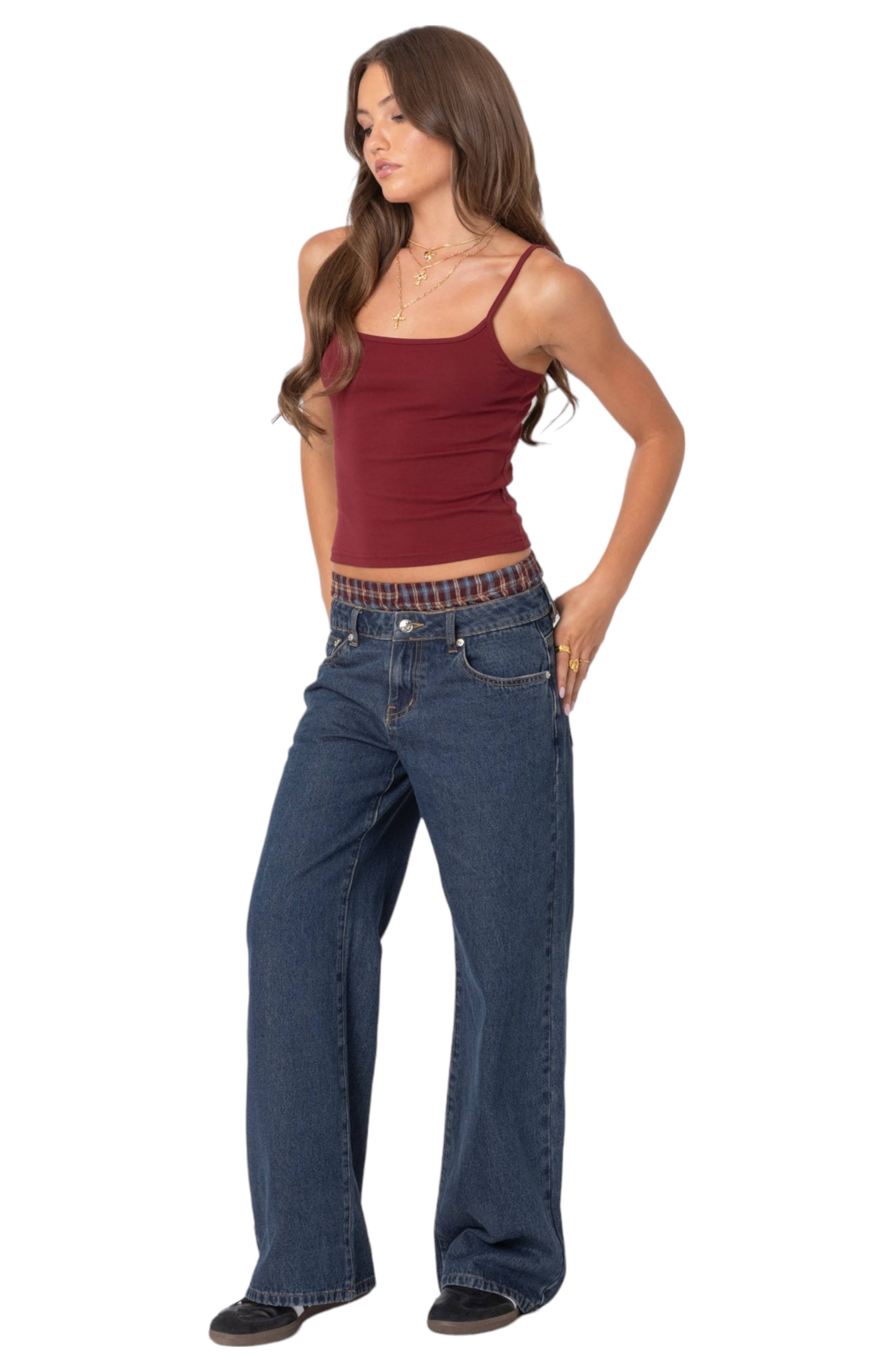 EDIKTED Boxer Detail Wide Leg Jeans (Women) | Nordstrom